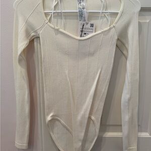 Zara Cream Ribbed Bodysuit